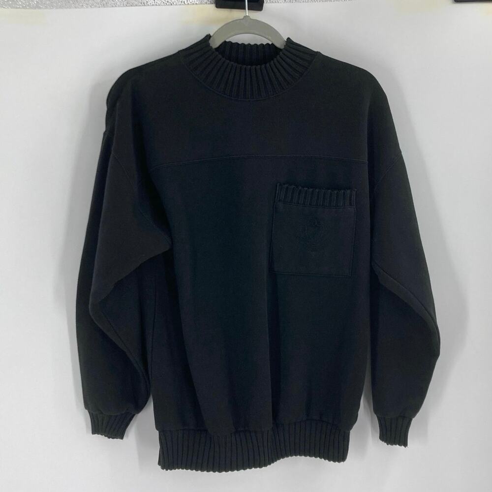 Vintage 90s 80s Old Money Crew Neck Black Pullover Crest Women’s Large Tennis